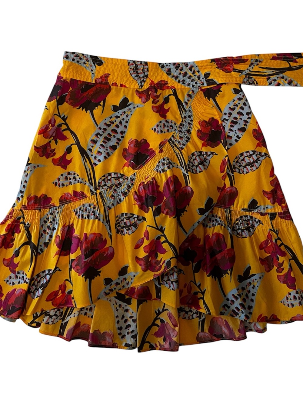 A.L.C. Hampton Yellow Floral Print Poplin Wrap Mini Skirt Sz 0 - Picture 10 of 12